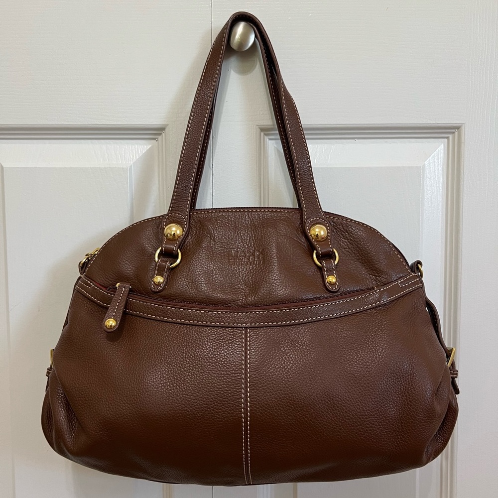 Maxx New York Signature Brown Leather Satchel Shoulder Bag